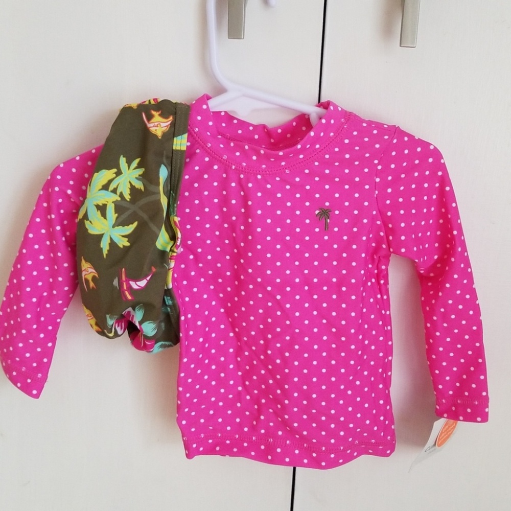 Girls rash guard swim set 9m NWT polka dot pink